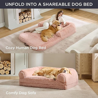 Bedsure Foldable Human Dog Bed for People Adults 2 in 1 Calming