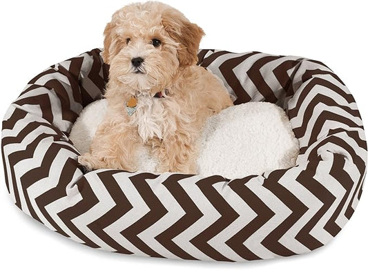 24 inch Chocolate Chevron Sherpa Bagel Dog Bed