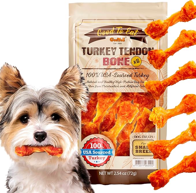 Gootoe Turkey Tendon Dog Treats – 100% USA-Sourced, Natural Snack, Premium Training Chews, Hypoallergenic, Reseal Value Bags, Size for Small Dogs, Bone (Small) 6 Unit/Pack