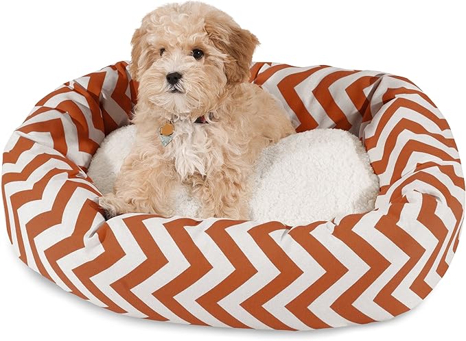 24 inch Burnt Orange Chevron Sherpa Bagel Dog Bed