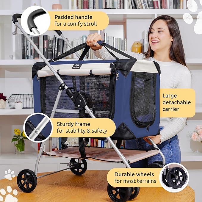 Large Premium Cat Stroller. Fits Up to 2 Cats. Pet Stroller with Top Loading & Side Loading
