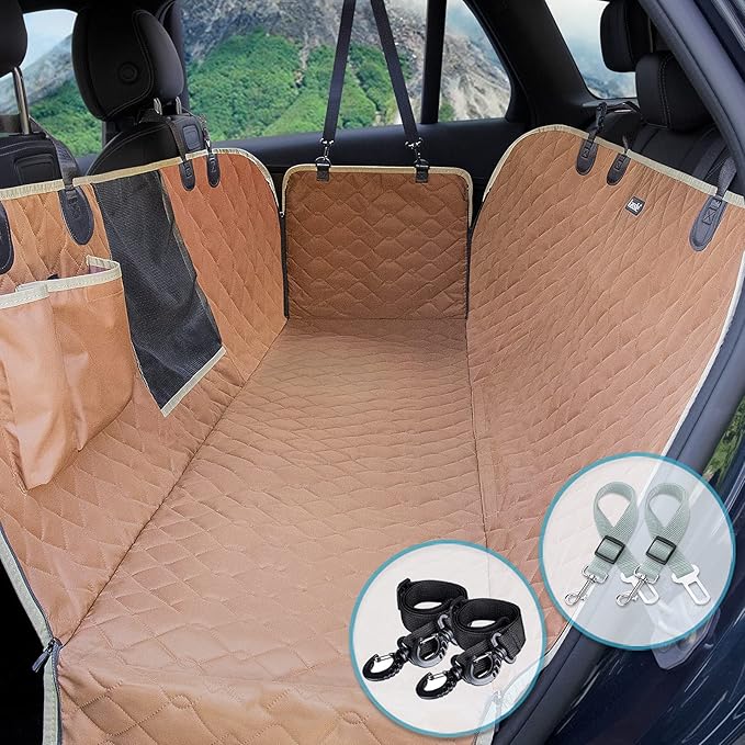 Lassie Dog Car Seat Covers for Back Seat Waterproof with Mesh Visual Window Durable Scratchproof Nonslip Dog Car Hammock with Universal Size Fits for Cars