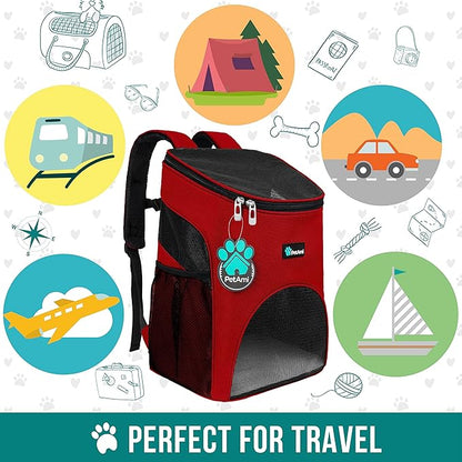 PetAmi Small Dogs and Cat Backpack Carrier, Airline Approved Pet Backpack Carrier, Ventilated, Safety Strap, Buckle Support Designed for Hiking Travel Camping Outdoor, Max 18 lbs (Red)