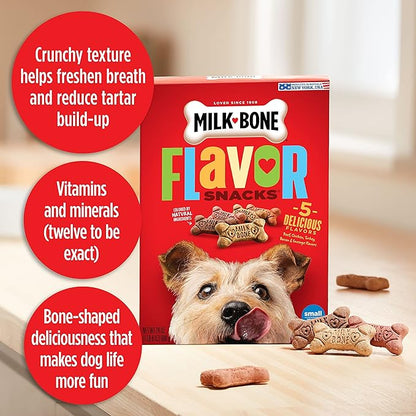 Milk-Bone Flavor Snacks Dog Treats, Small Biscuits, 24 Ounce Crunchy Texture Helps Reduce Tartar (Pack of 2)