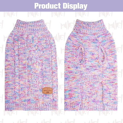 BEAUTYZOO Small Dog Sweater -Turtleneck Pullover Classic Cable Knit Fuzzy Winter Coat Dog Cold Weather Clothes for Small Medium Dogs Puppy Girl Boys(Rainbow Pink, M)