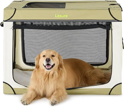 Lesure Soft Collapsible Dog Crate 42 Inch 4-Door Foldable