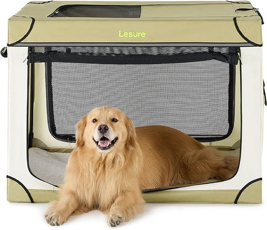 Lesure Soft Collapsible Dog Crate 42 Inch 4-Door Foldable