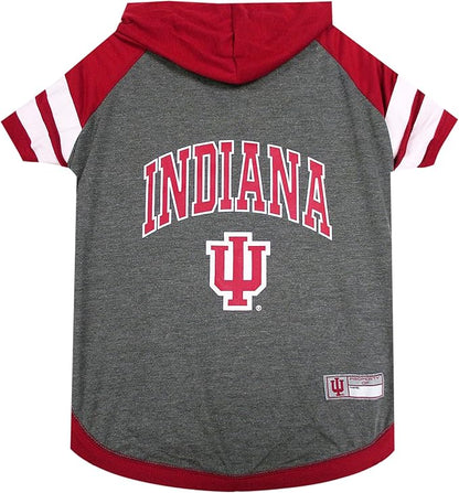 NCAA Indiana Hoosiers Hoodie for Dogs & Cats, X-Small Collegiate Licensed Dog Hoody Tee Shirt. Sports Hoody T-Shirt for Pets. College Sporty Dog Hoodie Shirt.