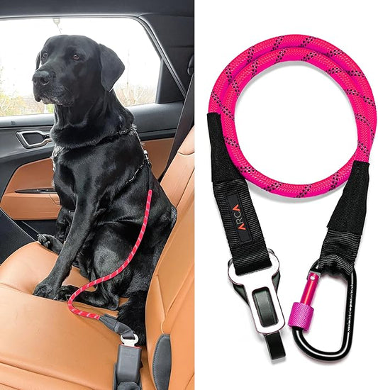 Dog Seat Belt for Car | Universal Dog Car Seatbelt | Durable Reflective Dog Seatbelt with Clip Hook Latch, Buckle and Carabiner- Safe and Secure Pet Safety Restraint for Dog (Pink)