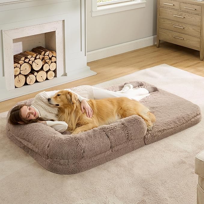 Bedsure Foldable Human Dog Bed for People Adults 2 in 1 Calming