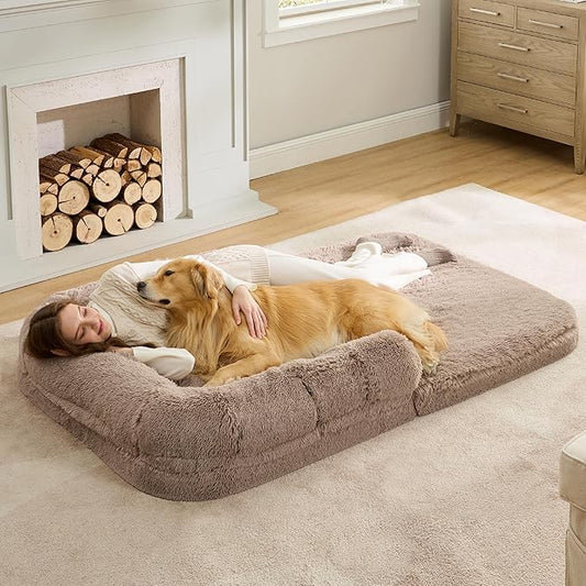 Bedsure Foldable Human Dog Bed for People Adults 2 in 1 Calming