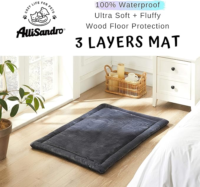 Allisandro Water-Proof Dog Bed, Washable Mat Crate Pad, Durable Pet Beds Soft Dog Mattress, Anti-Slip Kennel Pads for Dogs, Cats and Small Animal, Grey (39.3 x 27.5 Inches)