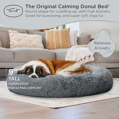 Best Friends by Sheri The Original Calming Donut Cat and Dog Bed in Shag Fur Gray 45"