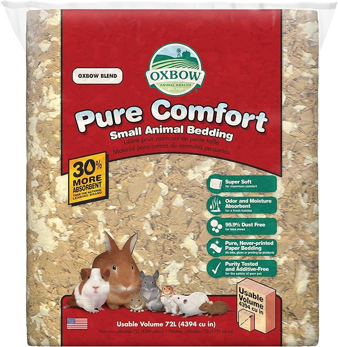 Oxbow Pure Comfort Small Animal Bedding - Odor & Moisture Absorbent, Dust-Free Bedding for Small Animals, Blend, 72 Liter Bag