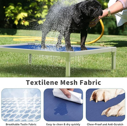 YITAHOME Cooling Elevated Dog Bed, Chew Proof Raised Pet Cot with Aluminum Frame, Breathable Textilene Mesh, Enclosed Edges, Non-Slip Feet, Durable Dog Bed for Indoors & Outdoors, Blue, 49 Inch