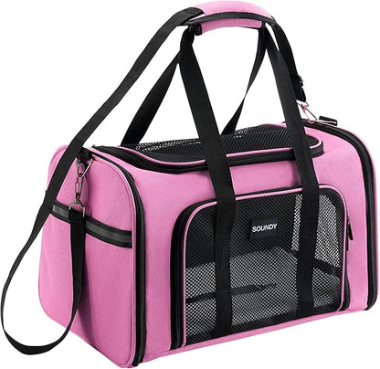 Soundy Large Cat Carrier Dog Carrier Pet Carrier Under 25 Lbs, Large Cats Small to Medium Dogs Portable Soft Sided Folding Travel Pet Carrier, Cat Carrier for 2 Cats Car Travel Carrier(Large, Pink)