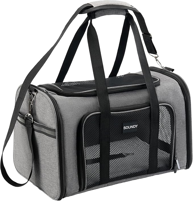 Soundy Large Cat Carrier Dog Carrier Pet Carrier Under 25 Lbs, Large Cats Small to Medium Dogs Portable Soft Sided Folding Travel Pet Carrier, Cat Carrier for 2 Cats Car Travel Carrier(Large, Grey)