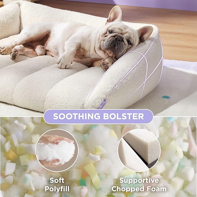 Lesure Orthopedic Dog Bed Sofa for Medium Dogs Foam(28" x 23" x 10", Cream)