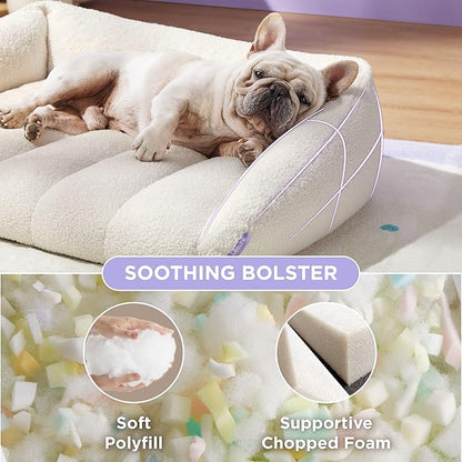 Lesure Orthopedic Dog Bed Sofa for Small Dogs & Cats Foam(24" x 18" x 9.5", Cream)