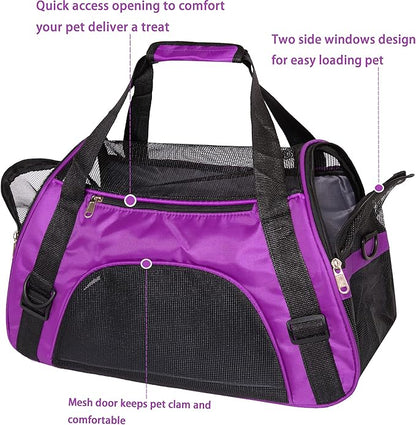 Pet Carrier Soft-Sided Carriers for Cat Carriers Dog Carrier for Small Medium Cats Dogs Puppies Pet Carrier Airline Approved up to 15 Lbs Cat Dog Pet Travel Carrier (Medium, Purple)