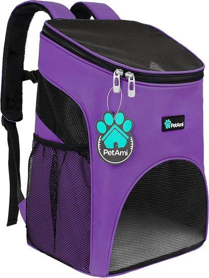 PetAmi Small Dogs and Cat Backpack Carrier, Airline Approved Pet Backpack Carrier, Ventilated, Safety Strap, Buckle Support Designed for Hiking Travel Camping Outdoor, Max 18 lbs (Purple)