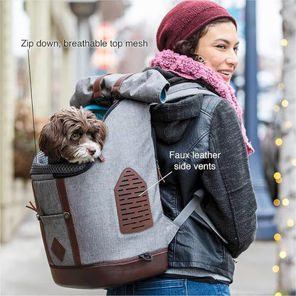 Kurgo Dog Carrier Backpack for Small Pets - Dogs & Cats | TSA Airline Approved | Cat | Hiking or Travel | Waterproof Bottom | G-Train | Ruck Sack | Heather Grey