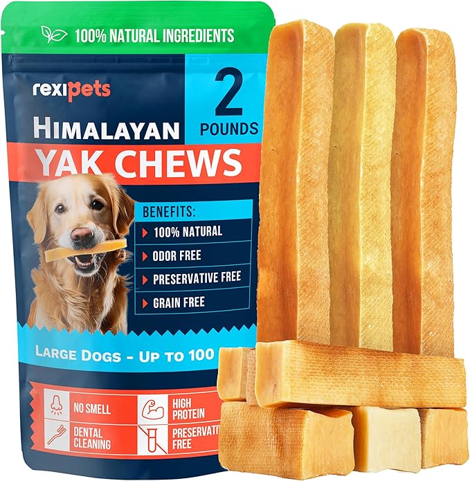 100% Natural Yak Cheese Himalayan Made Dog Chews All Breeds - Lactose Free Yak Chews for Small, Medium & Large Dogs - Dental Cleaning Dog Chews Aggressive Chewers - Long Lasting Odor & Gluten Free