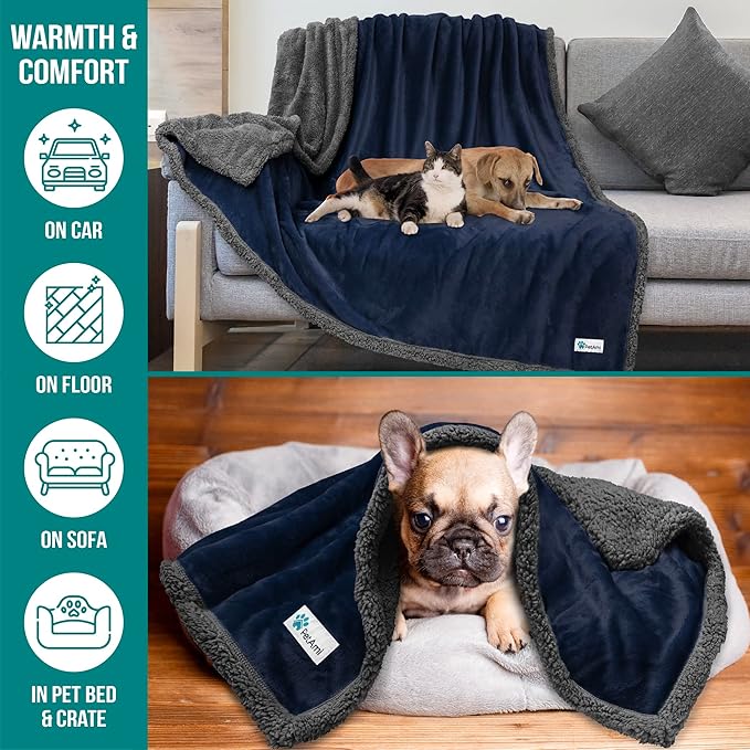 PetAmi WATERPROOF Dog Blanket for Bed 80x60 Navy