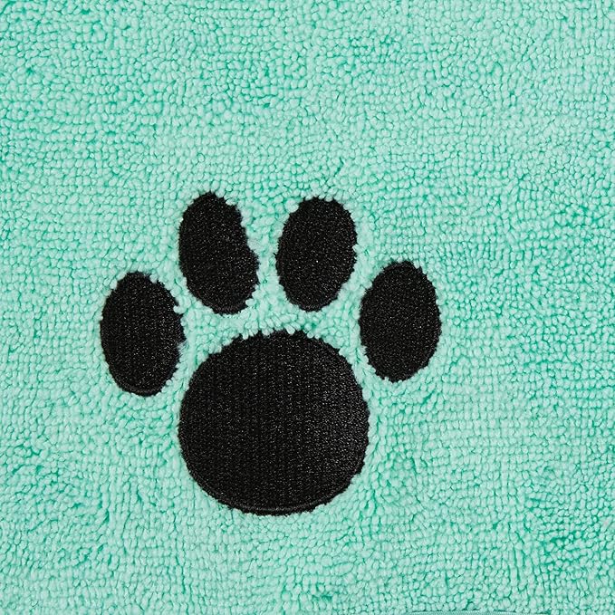 Bone Dry Pet Robe Collection, Embroidered Absorbent Microfiber Bath Robe with Adjustable Closure, for Dogs & Cats, Small, Aqua