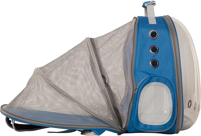 Cat Backpack Carrier Bubble, Cat Dog Bookbag Carrier, Airlined Approved Dome Bag for Traveling Hiking Camping (Expandable blue)