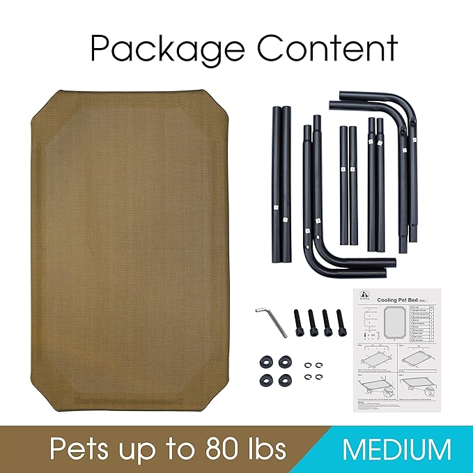 PHYEX Heavy Duty Steel-Framed Portable Elevated Pet Bed 43.5" L 25.5" W 7.8" H(M,