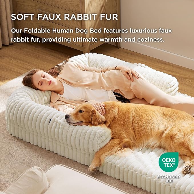 Bedsure Foldable Human Dog Bed for People Adult 2 in 1 Corduroy