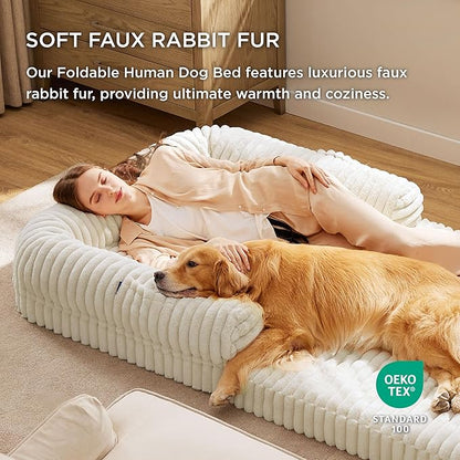Bedsure Foldable Human Dog Bed for People Adult 2 in 1 Corduroy