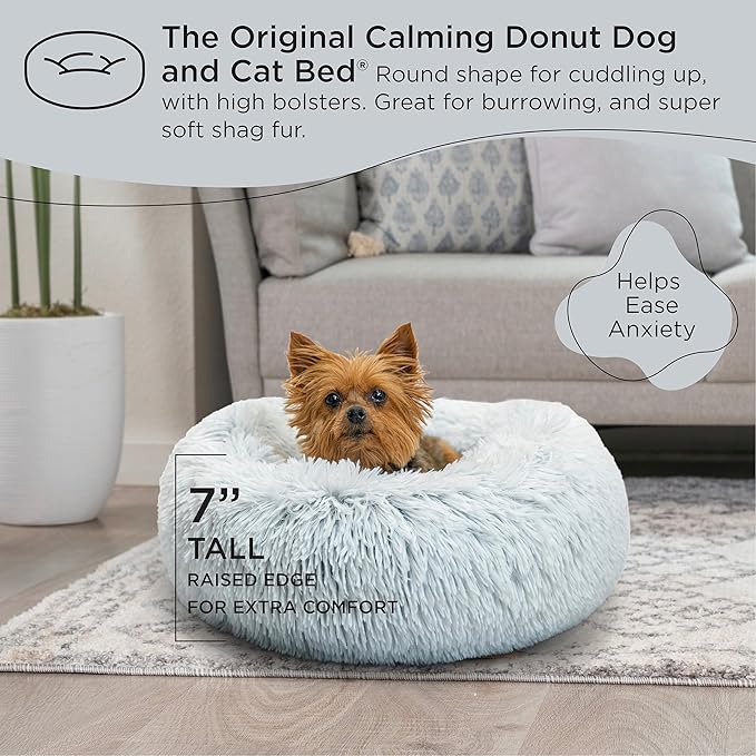 Best Friends by Sheri The Original Calming Donut Cat and Dog Bed in Shag Fur Frost 18"