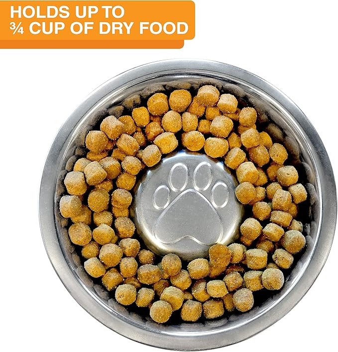 Neater Feeder - Express Model w/Slow Feed Bowl - Mess-Proof Dog Bowls (Small, Almond) Made in USA – Elevated, No Spill, Non-Tip, Non-Slip, Raised Stainless Steel Food/Water Pet Bowls Aid Digestion