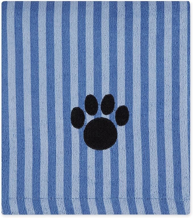 Bone Dry Pet Grooming Towel Collection Absorbent Microfiber X-Large, 41x23.5", Striped Blue