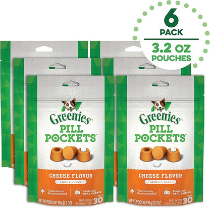 Greenies Pill Pockets for Dogs Tablet Size Natural Soft Dog Treats, Cheese Flavor, 3.2 oz. (Pack of 6)