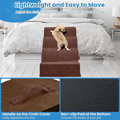 PAWSCRAT Dog Stairs 4 Steps 19.6 inch 30D Foam