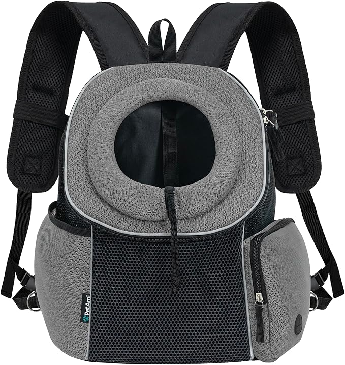 PetAmi Dog Front Carrier Backpack, Extra Ventilated Adjustable Pet Cat Chest Carrier Backpack, Small Dog Carrier for Hiking Camping Travel, Medium Dog Puppy Large Cat Carrying Bag, Max 14 lbs, Grey