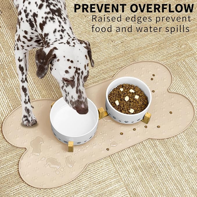 Dog Food Mat Anti-Slip Silicone Dog Bowl Mat Thicker Pet Placemat Waterproof Cat Feeder Pad with Raised Edge Puppy Kitten Feeding Mats Suitable Small Medium-Sized Dogs Cats Eating Tray