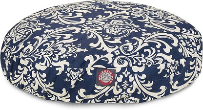 Navy Blue French Quarter Medium Round Indoor Outdoor Pet Dog Bed With Removable Washable Cover By Majestic Pet Products