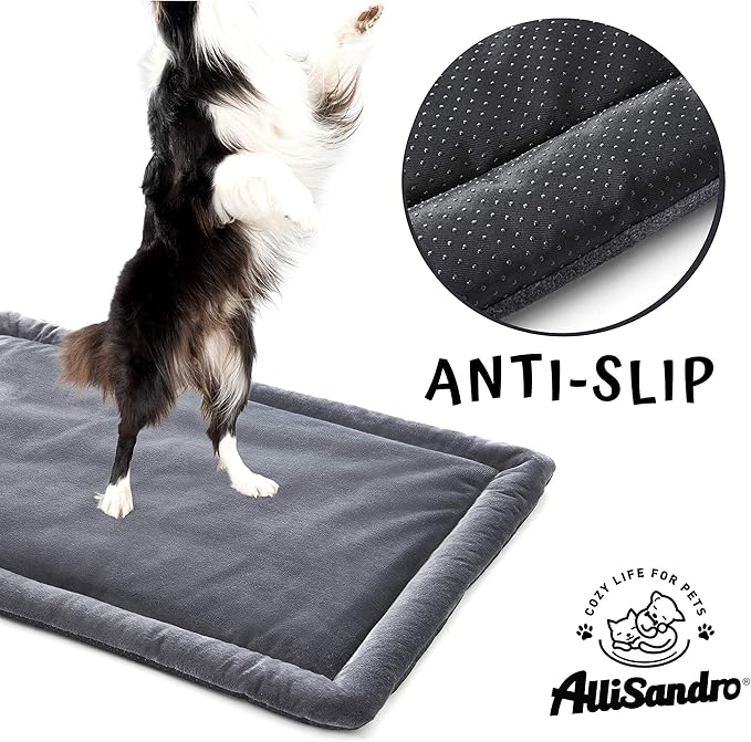 Allisandro Water-Proof Dog Bed, Washable Mat Crate Pad, Durable Pet Beds Soft Dog Mattress, Anti-Slip Kennel Pads for Dogs, Cats and Small Animal, Grey (39.3 x 27.5 Inches)