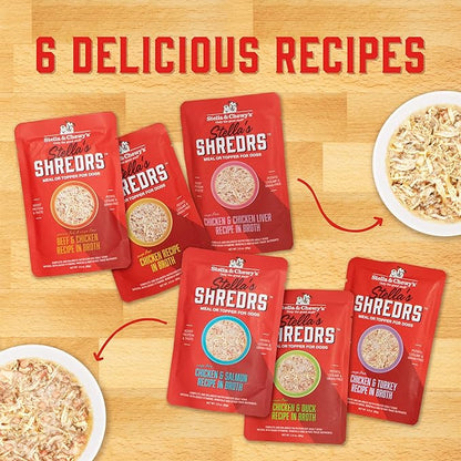 Stella & Chewy's Stella’s Shredrs Cage Free Chicken & Turkey Recipe in Broth, 2.8 oz. Pouches (Pack of 24)