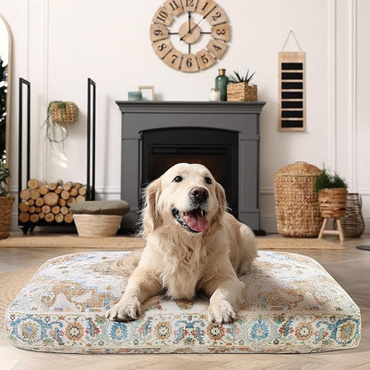BALAPET Large Dog Bed Boho Style Soft Low-Pile Floral Dog Crate Beds High Density Foam Padded Pet Bed
