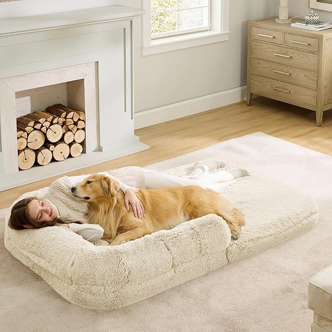 Bedsure Foldable Human Dog Bed for People Adults 2 in 1 Calming