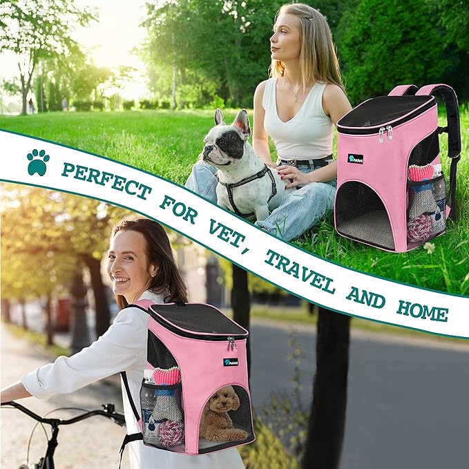 PetAmi Small Dogs and Cat Backpack Carrier, Airline Approved Pet Backpack Carrier, Ventilated, Safety Strap, Buckle Support Designed for Hiking Travel Camping Outdoor, Max 18 lbs (Pink)