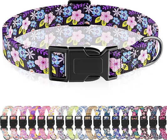 Dog Collar, Cute Floral Puppy Collar for Boys Girls Small Medium Large Dogs, Adjustable Soft Pet Collar Fancy Floral with Quick Release Buckle for Males Females, Floral,L