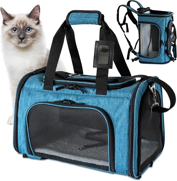 DCSP Pets Pet Carrier - Versatile Cat Carrier Converts to Backpack - Airline Approved Dog Bag Carrier with Mesh Widows - Suitable for Large Cats, Small Dogs - Soft Travel Carriers for Hiking, Walking