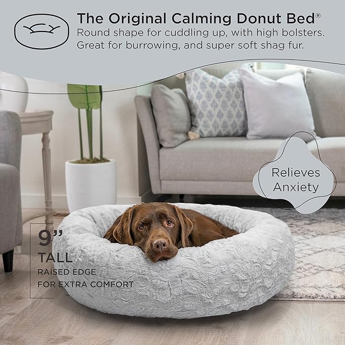 Best Friends by Sheri The Original Calming Donut Cat and Dog Bed in Lux Fur Gray 36"
