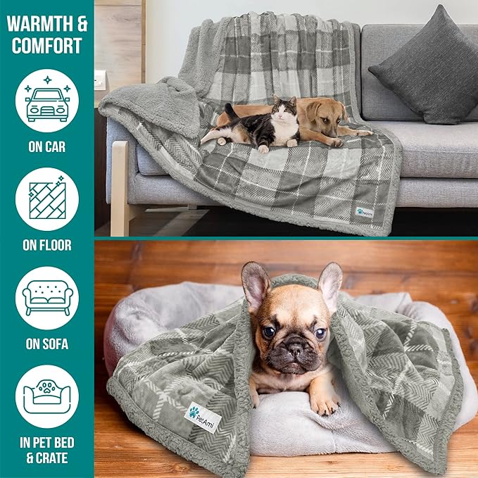 PetAmi WATERPROOF Dog Blanket For Medium Large Dog 60x40 Plaid